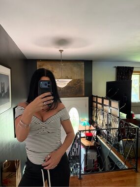 Maeve Black & White Striped Top